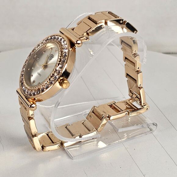 Women's Gold Tone Quartz Watch 34mm Crystal Bezel Silver Dial Bracelet Style - Picture 10 of 14